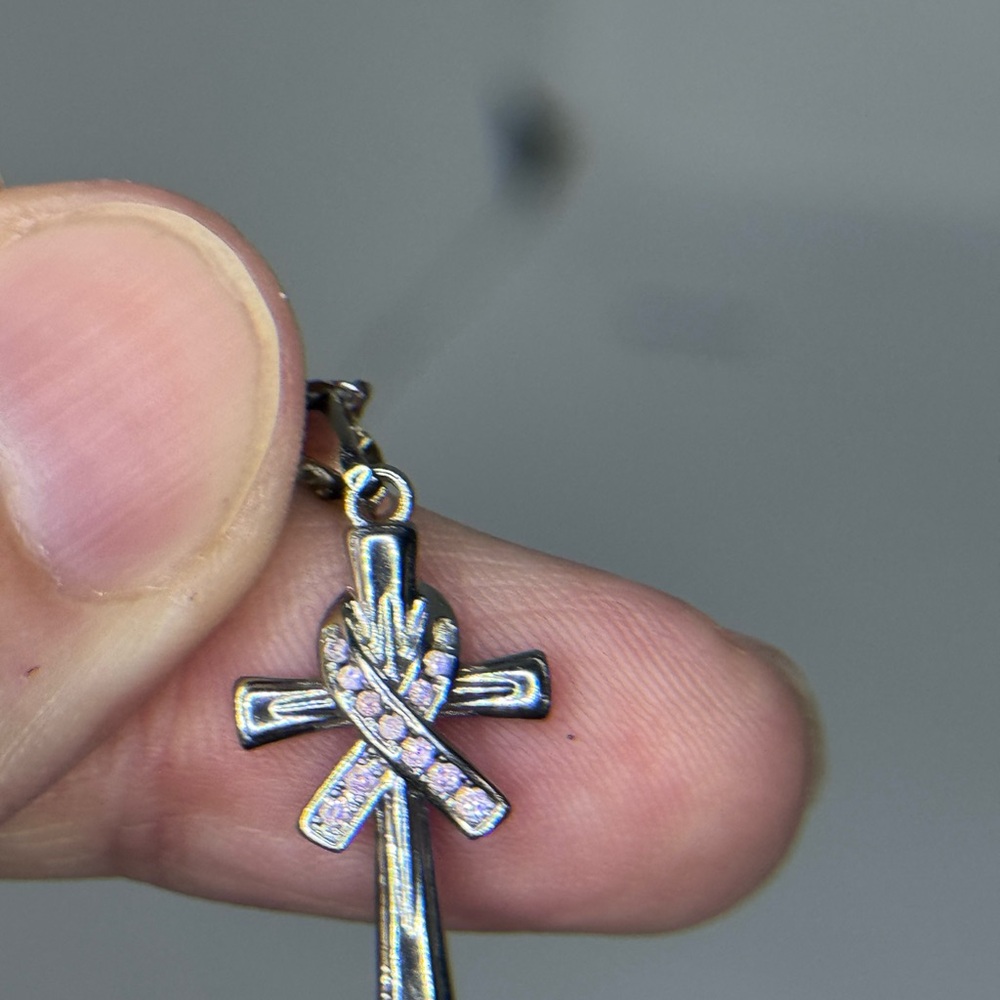Breast Cancer Awareness Cross Pendant Necklace - Picture 4 of 6